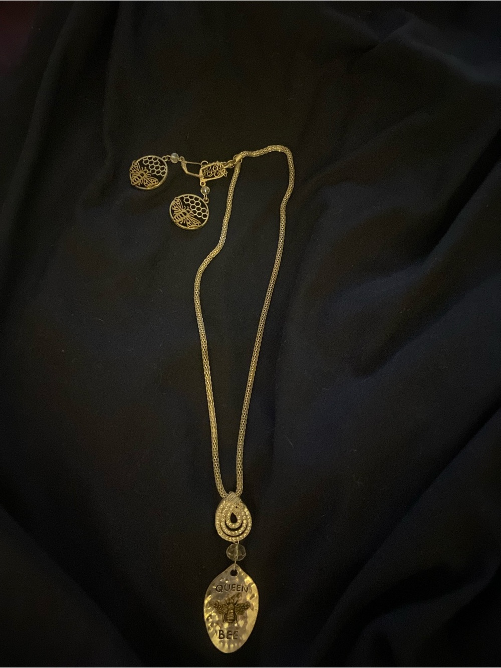 Gold-Tone 'Queen Bee' Pendant Necklace And Matching Earrings